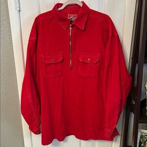 Marlboro Unlimited Men’s (XL) Red Corduroy Pullover 1/4 Zip Vintage Shirt Jacket